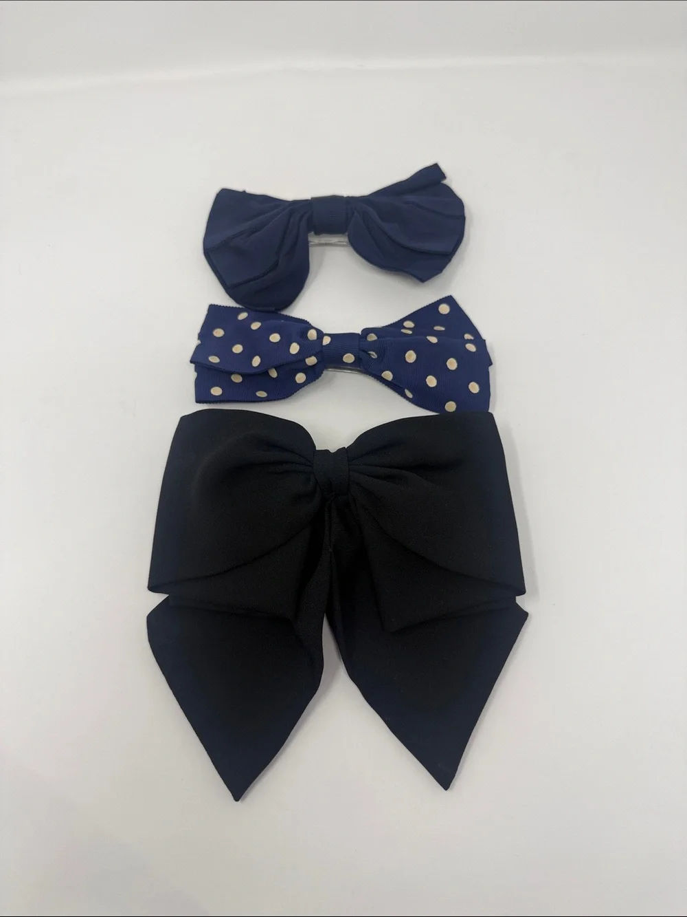 Girls Navy and Black Bow Hair Clip Set - 3 Pack